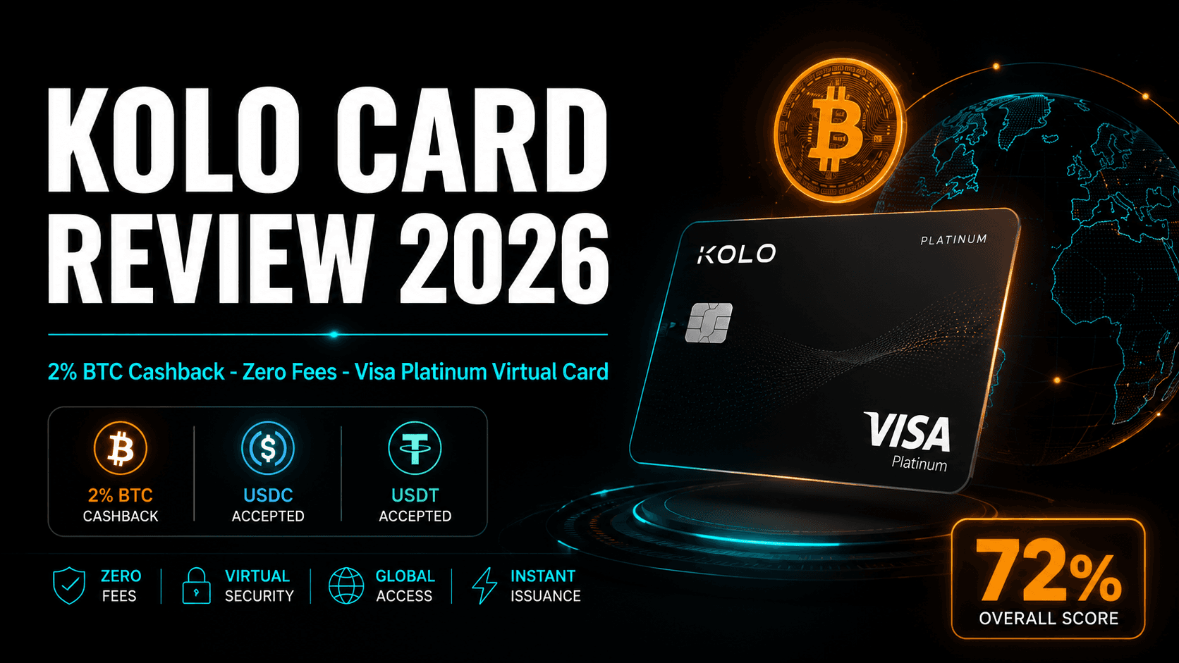 Kolo Card Review 2026 - 2 percent BTC cashback zero-fee Visa Platinum virtual card in 170 plus countries